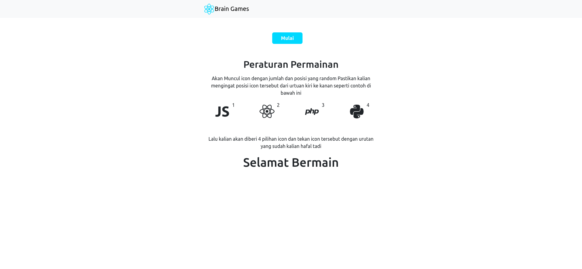Tampilan web React Games